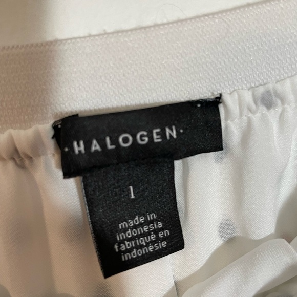 Halogen White Pleated Polka Dot Midi Skirt Size 1X Stretch EUC Twee Feminine - Picture 2 of 9